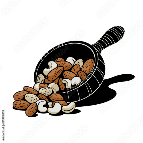 Vector Illustration of Mixed Nuts in Wooden Scoop for Healthy Snacking and Cooking