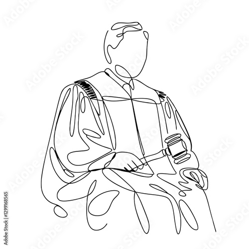 Minimalist Line Drawing Judge with Gavel Symbolizing Justice and Authority