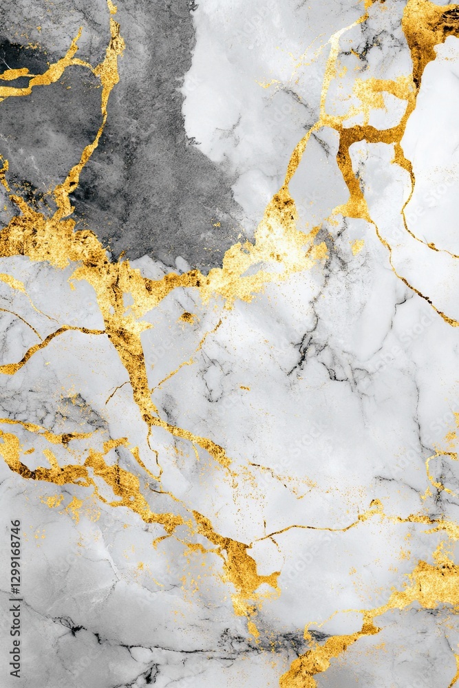 Obraz premium Elegant white marble texture with gold veins and abstract black details in a luxurious modern design