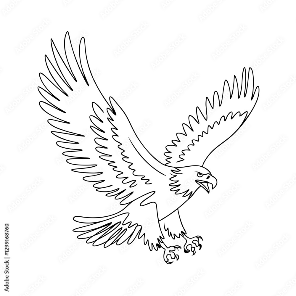 Obraz premium Majestic Flying Eagle Outline Vector Illustration for Design and Art Projects