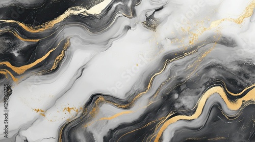 Luxurious abstract black and white marble texture with fluid gold veins in an elegant modern design

