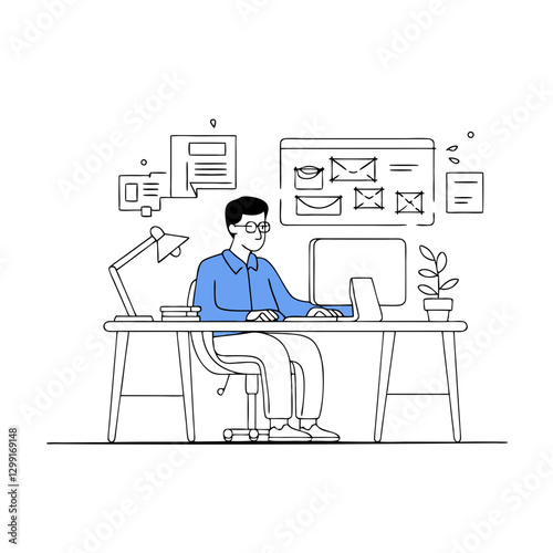 Office Worker in Modern Workspace Illustration for Business Design Concepts