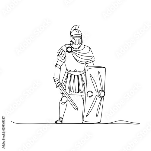 Ancient Roman Soldier with Shield and Sword Vector Illustration