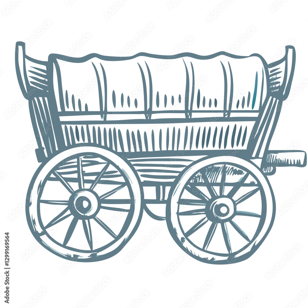 Fototapeta premium Vintage Covered Wagon Vector Illustration Pioneer Transportation History Symbol