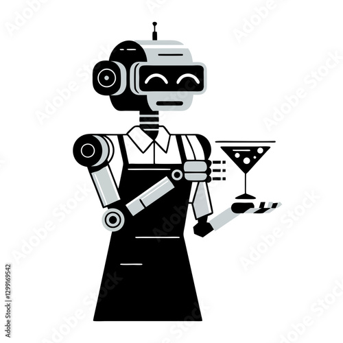Robot Bartender Serving Cocktail Vector Illustration for Futuristic Hospitality Concept