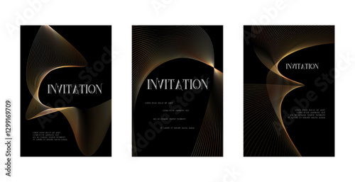 Golden Luxury invitation card background. Premium geometric shape, gold line gradient on dark. elegant design for gala card, grand opening, party invitation, layout, templates.