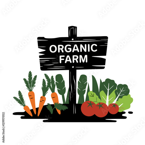 Organic Farm Sign with Fresh Vegetables Vector Illustration for Eco-Friendly Agriculture