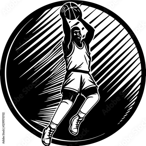 Dynamic Basketball Player Slam Dunking in Retro Style Vector Illustration