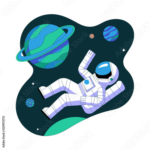 Astronaut Floating in Space with Planets and Stars Vector Illustration