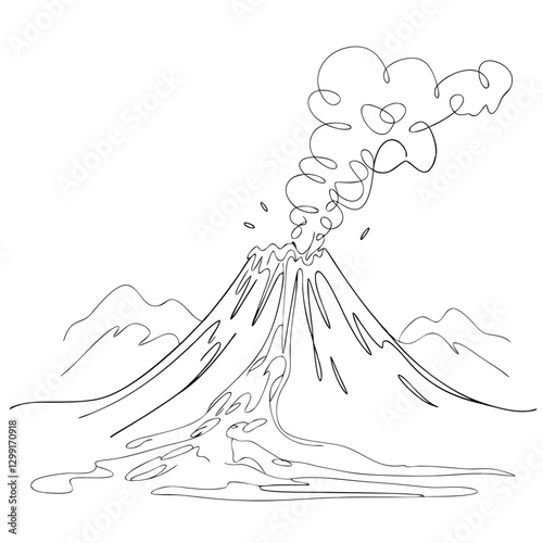 Vector Illustration Active Volcano Erupting with Smoke and Lava