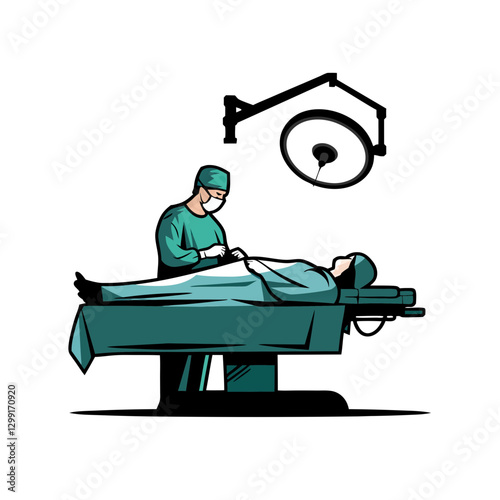Surgeon Performing Operation in Modern Surgical Room Vector Illustration