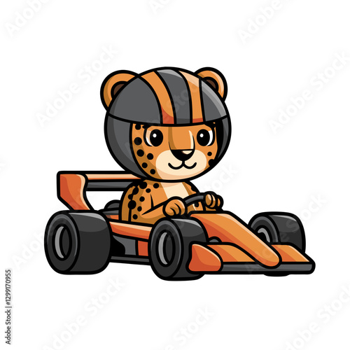 Cartoon Cheetah Racing Go-Kart Vector Illustration for Kids