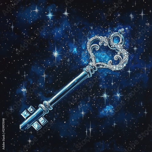 Unlock the Cosmos: A Celestial Key Amidst the Stars, Symbolizing the Secrets and Wonders of the Universe