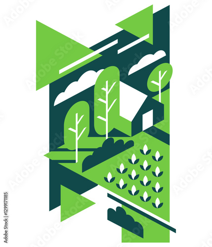 Sustainable Agriculture geometric flat decoration in 2 colors