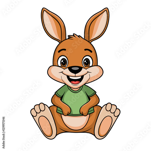 Cute Smiling Cartoon Kangaroo in Green Shirt for Kids Illustrations