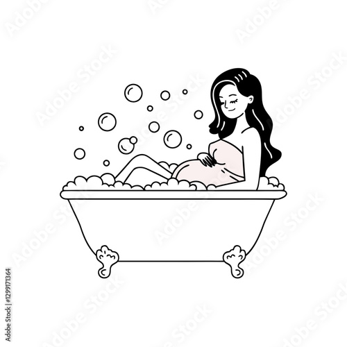 Pregnant Woman Relaxing in Bathtub Vector Illustration Wellness Concept