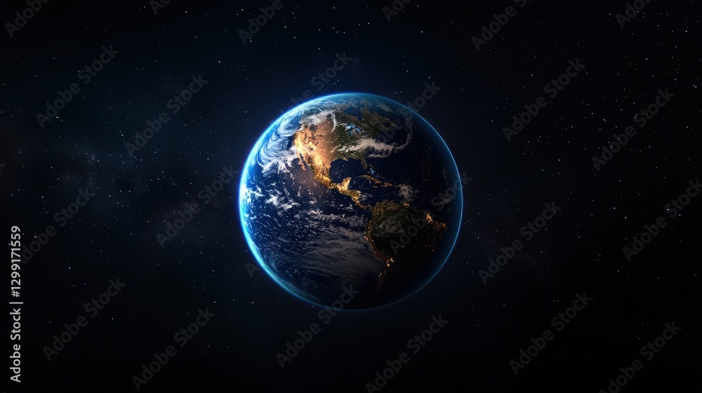 Earth in Space Night View, Stars Background Earth in Space Night View, Stars Background