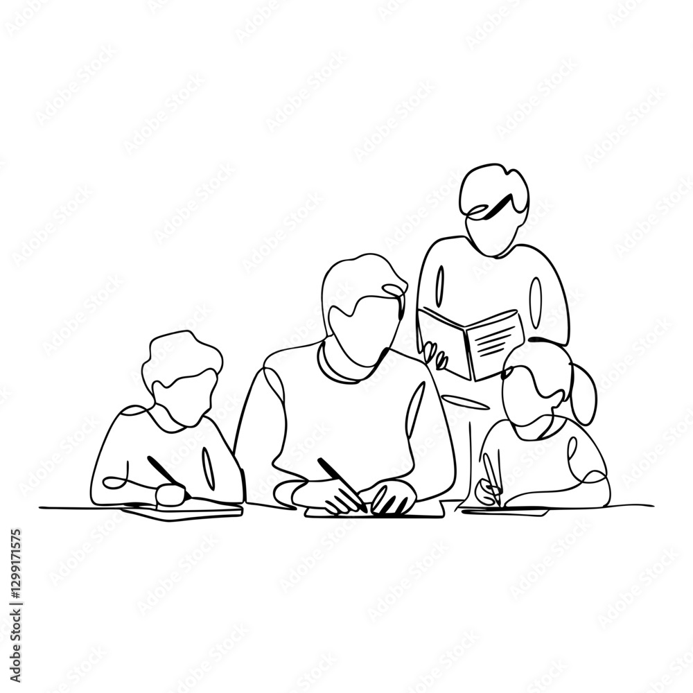 Family Education Drawing Continuous Line Art Conceptual Vector Illustration Family Education Drawing Continuous Line Art Conceptual Vector Illustration