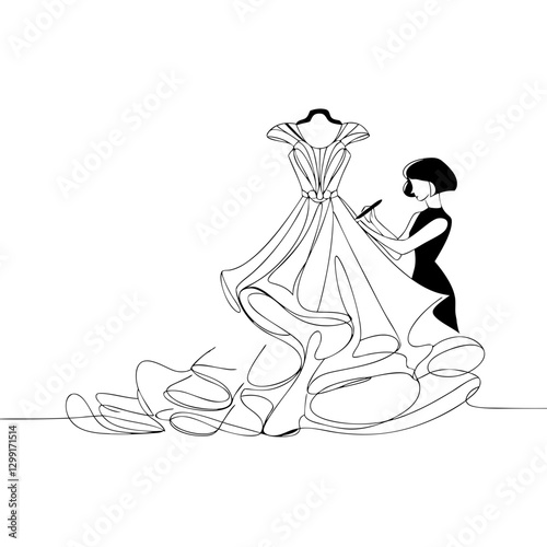 Fashion Designer Sketching Elegant Gown Creative Vector Art for Design Inspiration