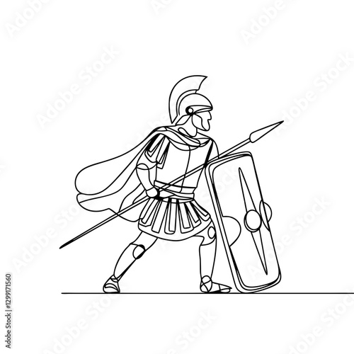 Ancient Roman Soldier Vector Illustration with Shield and Spear