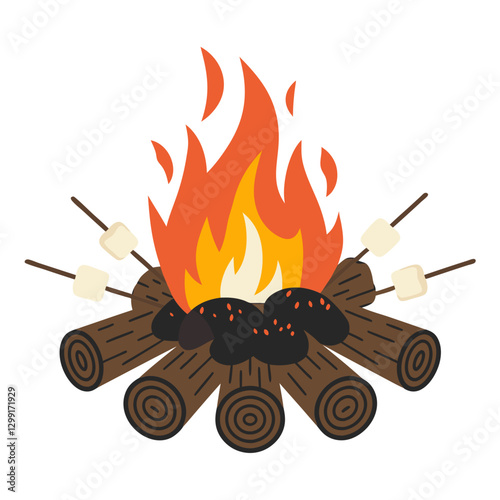 Campfire Roasting Marshmallows Vector Illustration for Camping and Outdoor Events