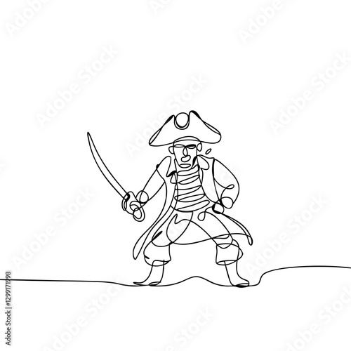 Pirate Holding Sword One Line Art Illustration Vector Design