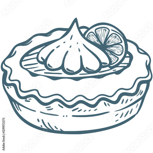 Lemon Pie Illustration with Whipped Cream Topping for Culinary Design Inspiration