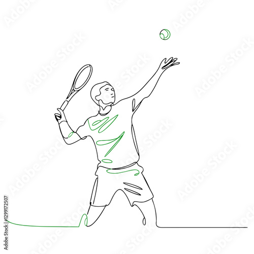 Vector Line Art Tennis Player Serving Illustration for Sports and Fitness Design