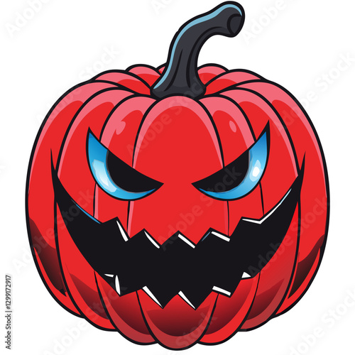 Evil Red Pumpkin with Fierce Expression for Halloween Vector Art Design