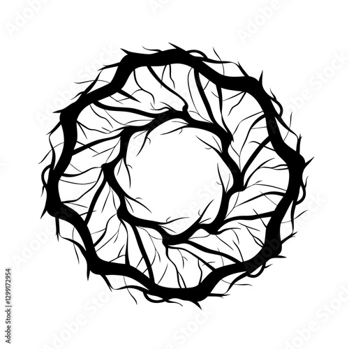 Intricate Black Thorn Circle Vector Design for Nature and Abstract Art Use