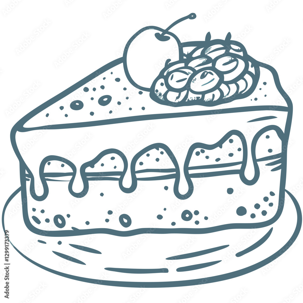 Delicious Slice of Cake with Cherry and Creamy Frosting Vector Illustration Delicious Slice of Cake with Cherry and Creamy Frosting Vector Illustration