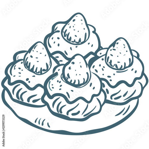 Delicious Strawberry Topped Cream Puffs Vector Illustration for Bakery Design