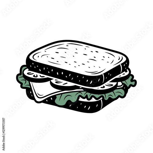 Classic Deli Sandwich Vector Art with Lettuce and Cheese for Food Illustration Design
