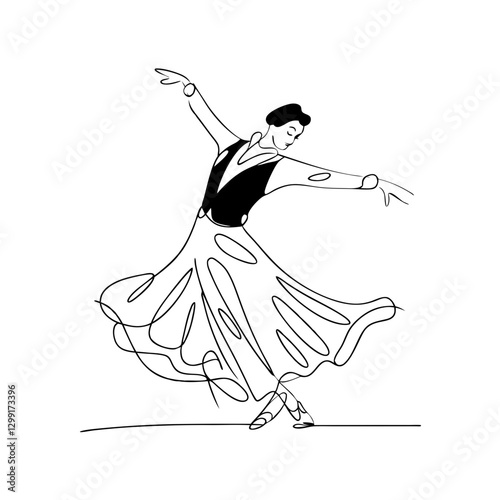 Elegant Ballet Dancer Line Art Illustration Graceful Woman Dance Pose Vector Drawing