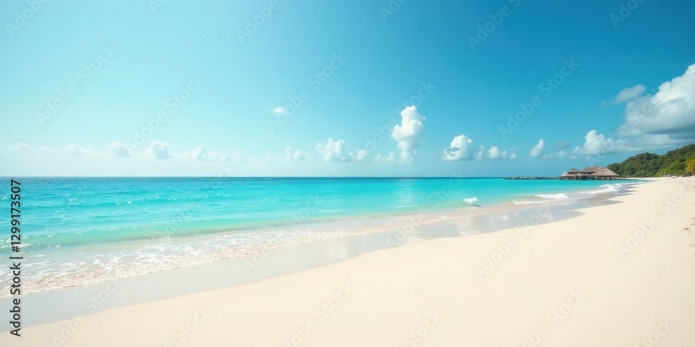 Obraz premium Serene Coastal Vista Azure Waters Meet Pristine Sands Under a Brilliant Sky