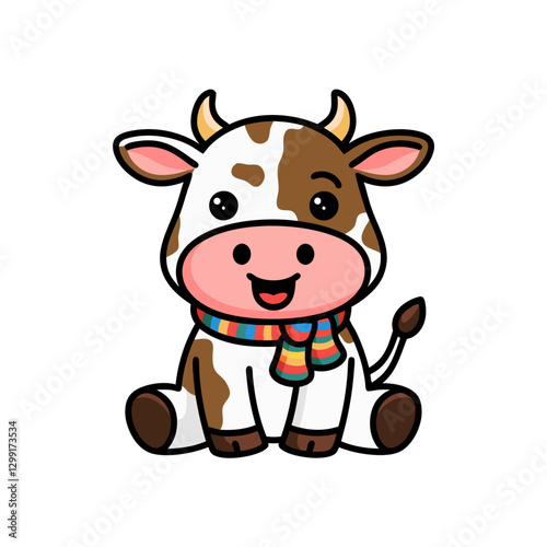 Cute Adorable Cartoon Cow with Colorful Scarf Vector Art for Kids and Nursery Decor