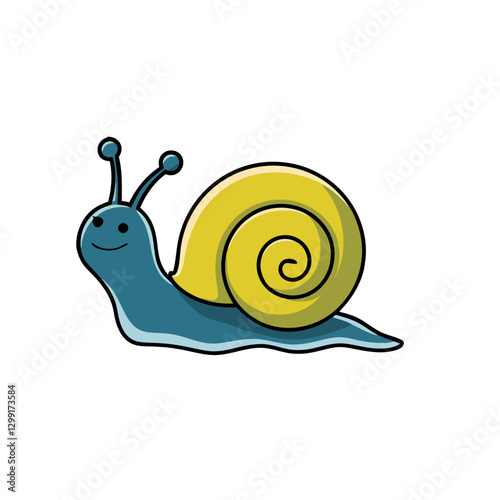 Cute Cartoon Snail with Yellow Spiral Shell Vector Illustration for Fun Educational Use