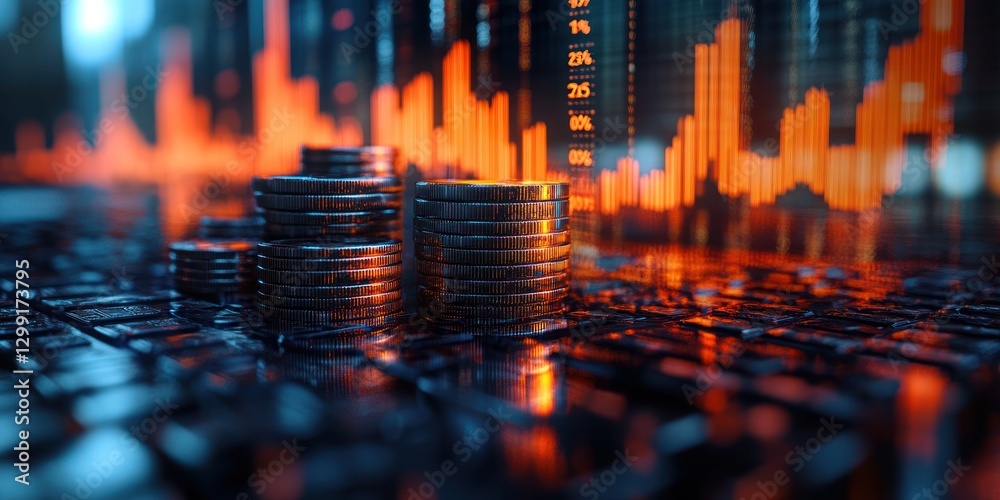 Obraz premium Financial Growth: Currency Stacks and Market Data