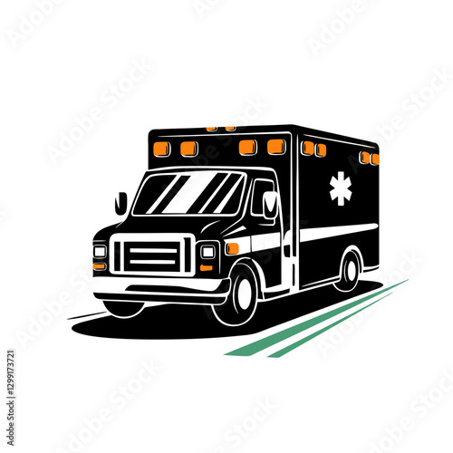 Vector Illustration Emergency Ambulance Vehicle with Lights
