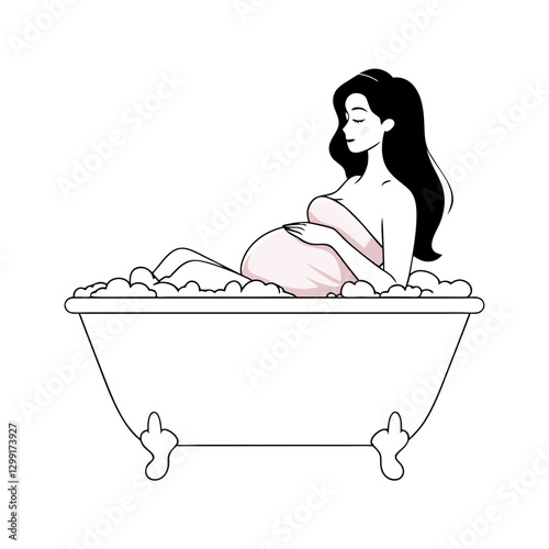 Pregnant Woman Relaxing in Bathtub Vector Art for Maternity Wellness and Self-Care