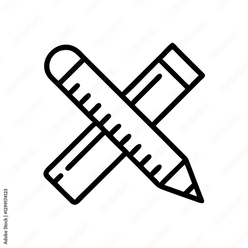 Flat design icon of pencil and ruler, creativity and design tools Flat design icon of pencil and ruler, creativity and design tools