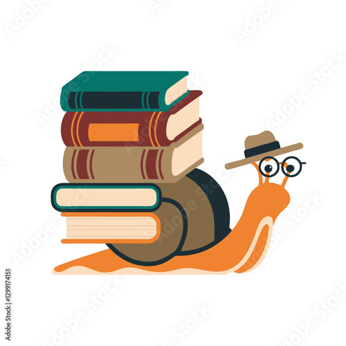 Snail with Books and Hat Vector Illustration Education and Learning Concept