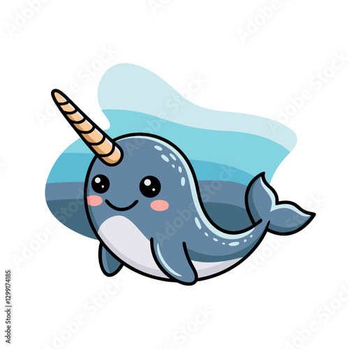 Adorable Cartoon Narwhal Vector Illustration with Pastel Colors for Kids Decor