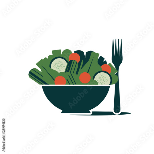 Fresh Vegetable Salad Bowl Illustration with Fork for Healthy Eating Themes
