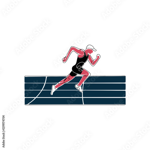 Vector Illustration of Runner Sprinting on Athletic Track in Dynamic Pose