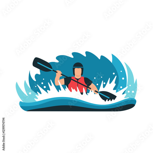 Kayaking Adventure Vector Illustration of Paddler in Rapids