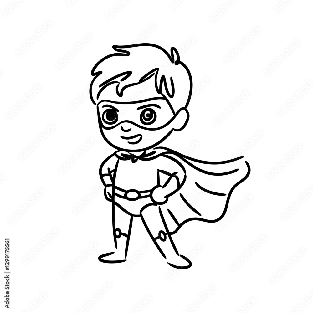 Vector Illustration of Cartoon Superhero Kid with Cape and Mask Heroic Pose Vector Illustration of Cartoon Superhero Kid with Cape and Mask Heroic Pose