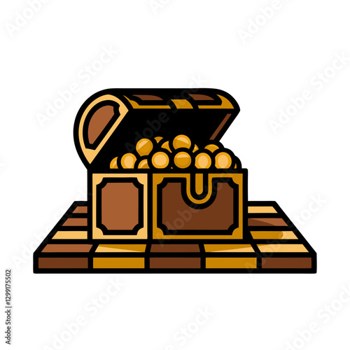 Vector Illustration of an Open Treasure Chest Filled with Gold Coins