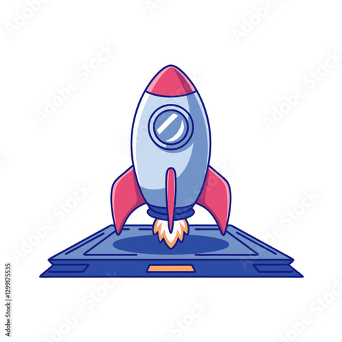 Vector Illustration Colorful Rocket Ship Launching from Platform