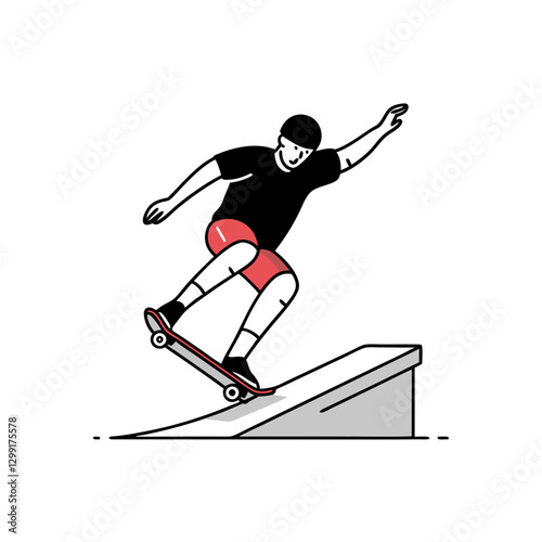 Skateboarder Performing Trick on Ramp Minimalist Vector Art